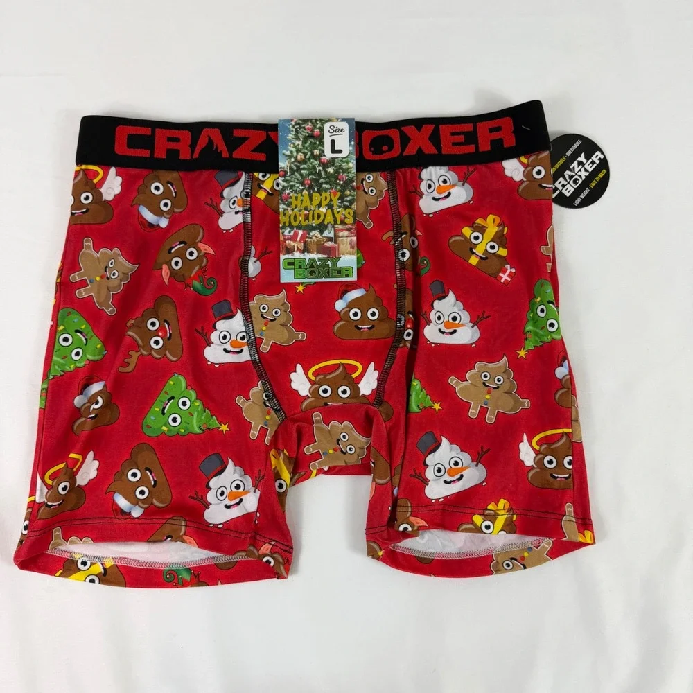 Crazy Boxer Mens Christmas Poop Emoji Holiday Boxer Briefs‎ Red Size Large NWT
